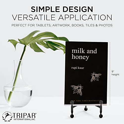 TRIPAR Modern Tripod Easel Display, Black Finish, Lightweight & Durable Design, Perfect for Displaying Pictures, Artwork, Plates, Tiles, & More, 8 Inch - size: 8 Inch