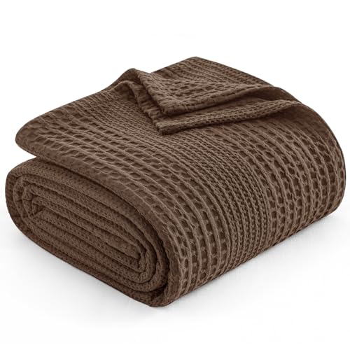 PHF Lightweight Waffle Weave Blanket Queen for Bed Chocolate 90"x90" - color: Chocolate, size: Queen(90"x90")