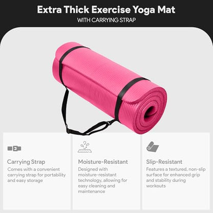 BalanceFrom 1-inch Thick 71x24 Inches Extra Thick Exercise Yoga Mat - color: Pink