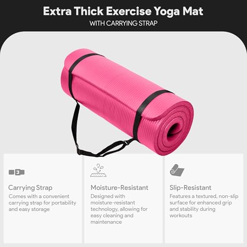 BalanceFrom 1-inch Thick 71x24 Inches Extra Thick Exercise Yoga Mat - color: Pink