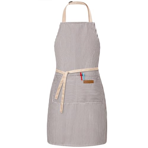 BeLuyi Adjustable Bib Apron with 2 Pockets Chef Cooking Kitchen Restaurant Aprons for Women Men - color: Brown Stripes