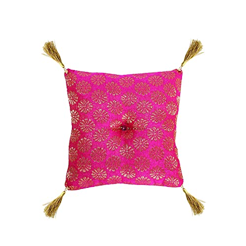 Cushion for Tibetan Singing Bowl Handmade Square Cushions Brocade Art Silk Home Decor Jewelry Display Pillow (5" x 5" Inch, Dark Pink) - color: Dark Pink, size: 5" x 5" Inch