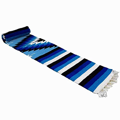 Open Road Goods Handwoven Mexican Diamond Blanket, Throw, or Yoga Bolster - Blue - color: Blue Blanket