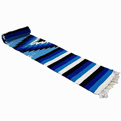 Open Road Goods Handwoven Mexican Diamond Blanket, Throw, or Yoga Bolster - Blue - color: Blue Blanket