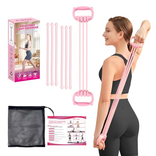 6 Gear Adjustable Resistance Bands, Fitness Resistance Bands Exercise Bands with Comfort Grips, Unisex, for Arms, Chest Extender, Home Workout, Fitness, Pilates - color: Pink