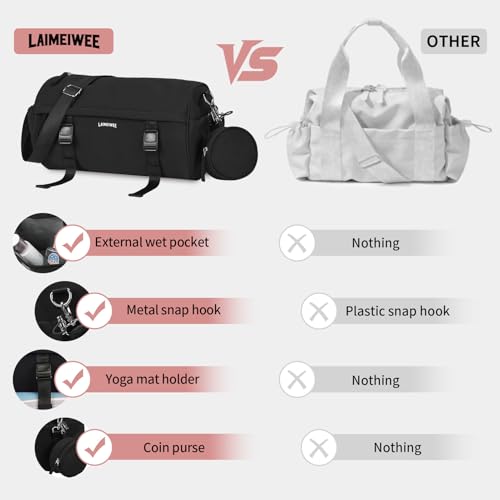 Small Gym Bag for Women Men, 15L Sports Workout Bag with Wet Pocket and Yoga Mat Holder, Lightweight & Water-Resistant Mini Travel Duffle Bag (Black) - color: Black