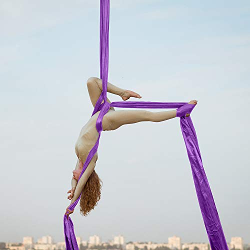 Aerial Silks Yoga Swing Set, Fitness Aerial Yoga Kit | Anti-Gravity Flight Aerial Yoga Hammock Kit; Low/Non Stretch Nylon Tricot Fabric; For Fitness & Dance; Hardware Included - color: Violet