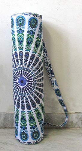 INDIAN CRAFT CASTLE ICC Yoga Mat Bag Carrier Full-Zip Exercise Yoga Mat Carry Bag for Women Men with Multi-Functional Storage Pockets and Adjustable Shoulder Strap 26X6 Inches - style: Blue Mandala