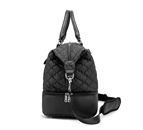 Kinmac Women's Travel Duffel Bag,Sports Gym Yoga Duffel Bag Weekender Overnight Totes Bag (Black Embroider) - color: Black Embroider