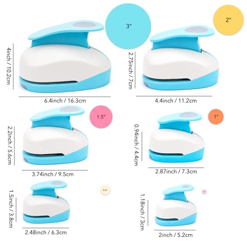 6PCS Circle Paper Punch, Handmade Scrapbook Paper Puncher, 6 Size (0.3"+ 0.6"+ 1" +1.5"+2"+3") of Scrapbooking Punches Crafting Designs for Office Supplies, Card Making, DIY Albums Photos - color: 0.3"+ 0.6"+ 1" +1.5"+2"+3"