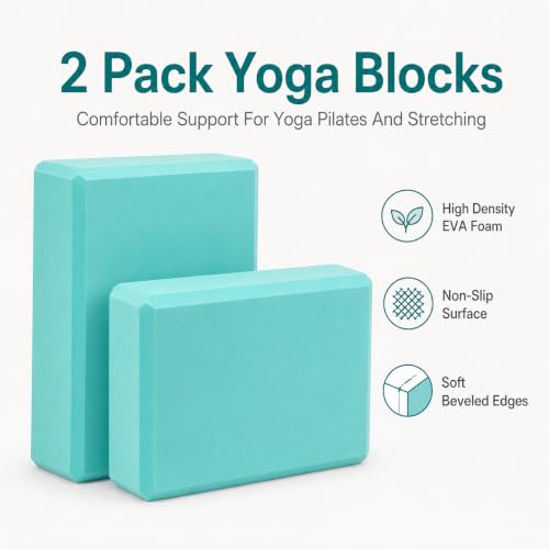 EXERZ Yoga Blocks 2 pack, Gym Blocks, Exercise Workout Fitness Bricks, Pilates Stretch Handstand Non-Slip - color: Turquoise