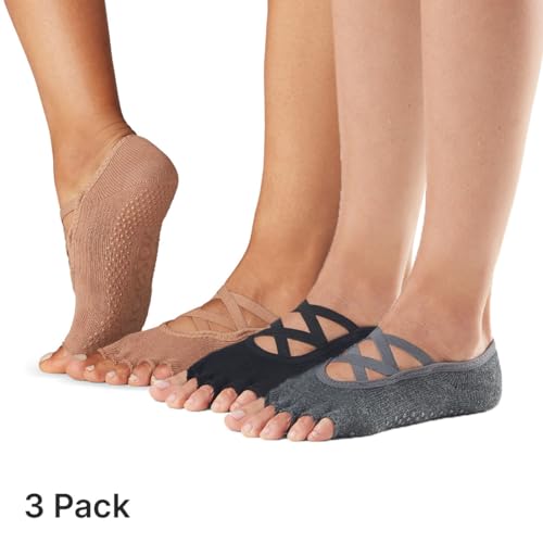 toesox Bellarina Grip Socks for Women, Half-Toe - color: Black, Charcoal & Nude, size: Medium