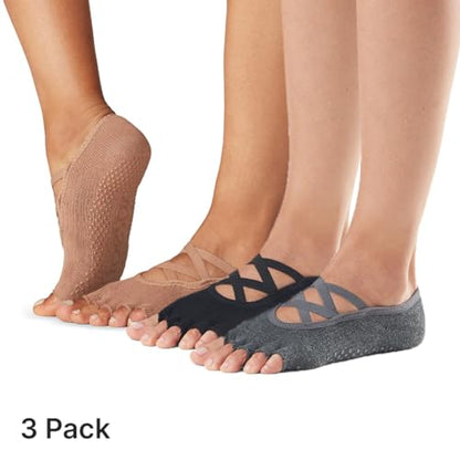toesox Bellarina Grip Socks for Women, Half-Toe - color: Black, Charcoal & Nude, size: Medium
