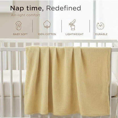Threadmill Cotton Swaddle Blanket, Muslin, Beige, Breathable, Ultra-Soft | 100% Cotton, Muslin Weave, 41x37 in, Breathable, OEKO-TEX Certified, Machine Washable - color: Beige, size: Baby
