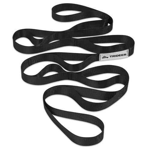 Trideer Non-Elastic Stretching Strap with Loops for Physical Therapy & Rehab, Knee Hip Leg ROM Post-Surgery, Yoga Strap for Stretching, Leg Lifter Strap Mobility Aid, Hamstring Calf Back - color: Black/75"x1"