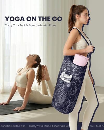sportsnew Yoga Mat Bag for Women with 40oz Water Bottle Pocket, Pilates Bag - color: Navy Blue