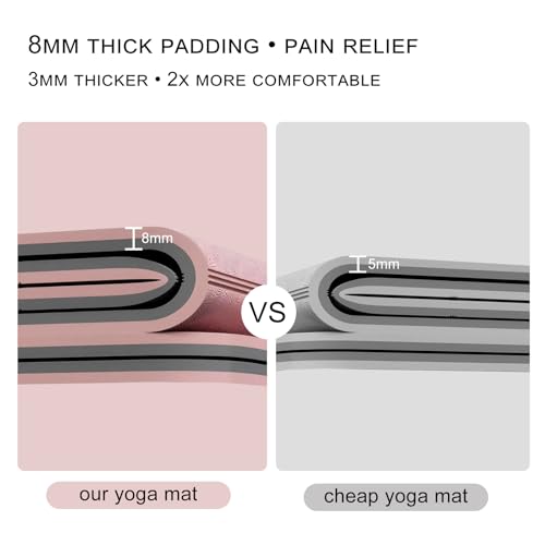 Foldable 8mm Thick Wide Yoga Mat Double-Sided Non Slip w/Carry Bag - color: pink