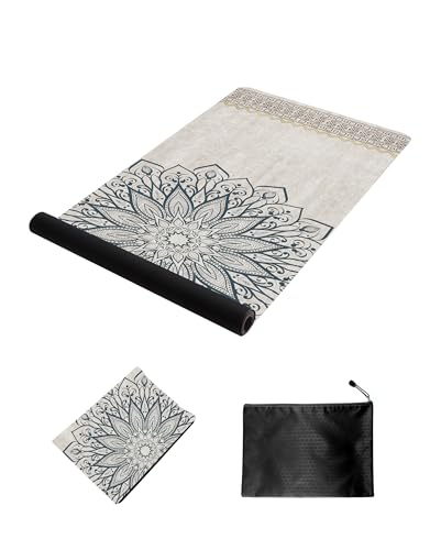 nuveti Printed Travel Yoga Mat 1/16 Inch Thick Non Slip Fitness Workout Mat | with Carrying Bag, Foldable Lightweight Suede & Natural Rubber Yoga Mat for Yoga Pilates and Fitness 72" L x 24" W x 1.5mm - color: QiuQianSuo