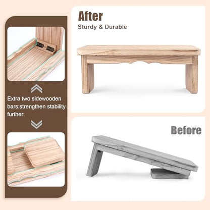 Meditation Bench Kneeling Stool Foldable Wooden Prayer Seat | foldable wooden meditation bench, kneeling prayer stool, ergonomic angled seat, lightweight portable, yoga mindfulness - color: Light Wood