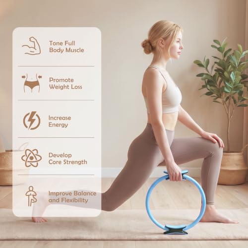 RitFit Pilates Ring 14 Inch Magic Fitness Circle for Inner Thigh Toning | Bonus Workout Guide & Storage Bag Included, Lightweight & Portable, Pilates Yoga Full Body Toning - style: Blue Kit