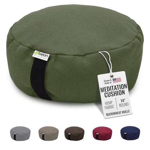 Bean Products Hemp Round Zafu Meditation Cushion, Yoga Pillow - Cactus | Heavy Weight Washable Hemp Cover - Buckwheat Hull Filled Inner liner - Zen Floor Sitting Cushion - 14" Diameter - color: Hemp Cactus, size: Round - 14"
