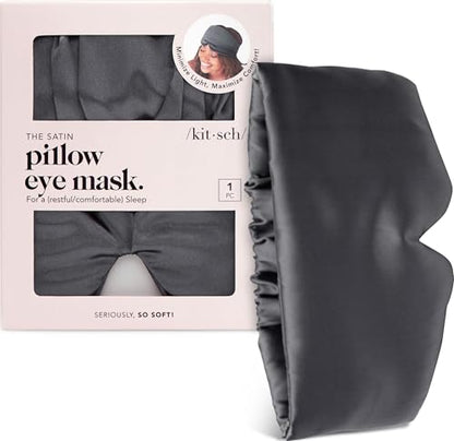 Kitsch Satin Sleep Mask | Eye Masks for Sleep - Charcoal Black | Softer Than Silk Sleep Mask, Blindfold Sleep Masks for Women & Men, No Eye Pressure, Lightweight Eye Mask, Travel Essentials - color: Charcoal Black
