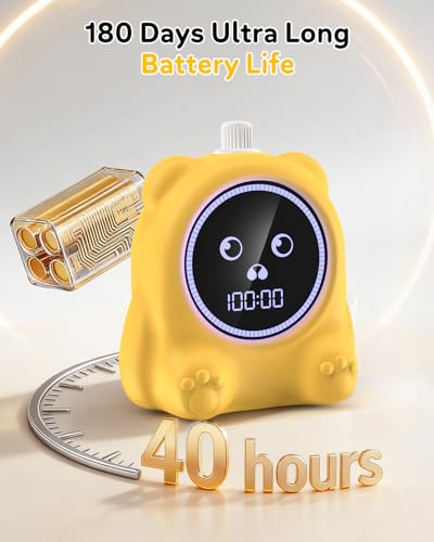 199 Min Visual Timer for Kids, 2 Min teenth Brushing, Cute Bear Deign | Adjustable Sound Alert, Productivity Timers for ADHD, Silent Operation, Desk Time Management Tool for Toddler - color: Yellow