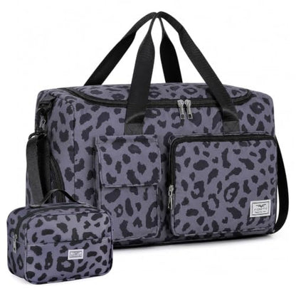 FIORETTO Women's Gym Duffle Bag with Shoes Compartment, 30L Capacity, Ideal for Travel, Gym, Sports, Duffel, Weekender - color: Leopard Grey, style: Gym Bag With Toiletry Bag