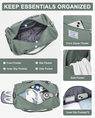 Gym Bag Womens Mens with Shoes Compartment Travel Duffel Bag for Women for Plane Sport Gym Tote Bags Swimming Yoga Weekend Overnight Carry on Bag Hospital Holdalls 4Pcs Set Dark Green - color: P2-Dark Green