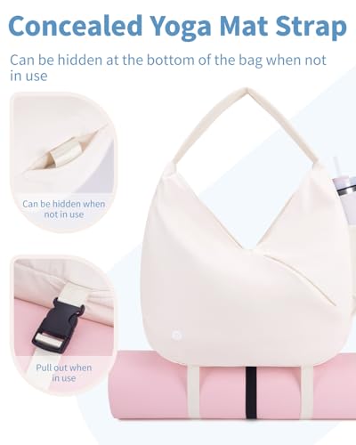 Ceneda Large Gym Bag for Women with Hidden Yoga Mat Holder & Shoe Compartment & Wet Pocket, Sports Duffle Bag for Travel - color: Beige