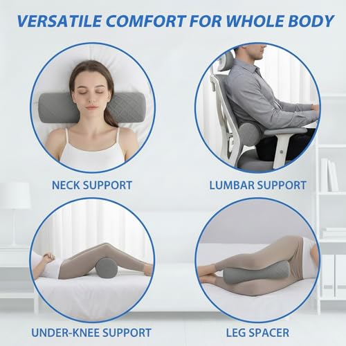 3.1" Small Neck Roll Memory Foam Pillow Cylinder,Detachable Cover - color: Gray, size: Small - 3.1" H
