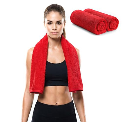 EOC Sports Towel 2 Pack, 100% Cotton, 12x51 in, Red | Oeko-Tex certified, ultra absorbent, quick drying, for gym, fitness and yoga - color: Red