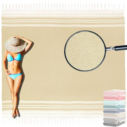 Yongoes Turkish Beach Towel Blanket Oversized 82x88 Camel Boho - color: Camel, size: Extra Large 82"x88"（208x224cm）