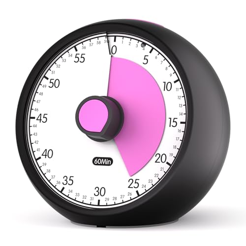 Visual Timer for Kids 60-Minute Countdown Timer with Optional Alarm, Focus Tool for ADHD & Autism, Time Management for Homework, Chores, Office, Kitchen, Teaching & Study Routines (Black Pink) - color: Black Pink