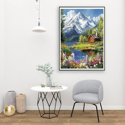 LWZAYS Mountain Paint by Numbers Kit for Adults Beginner, Cabin Adult Paint by Number Kits on Canvas, Mountain Landscape Acrylic Paint by Number Kit for Gift Decor - 16x20Inch