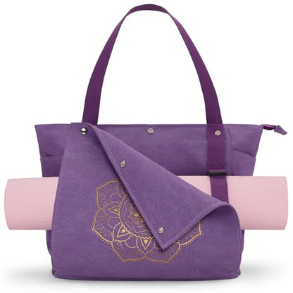 Gonex Yoga Mat Bag For Women Canvas Tote Pilates Gym Bag With Mat Carrier | Front-Opening Quick Access Mat Straps, Durable Cotton Canvas, Machine Washable, Bottle Holder Multi Pockets, Yoga Gym Travel - color: Purple, size: Classic (15.5×5.5×14.5inch)