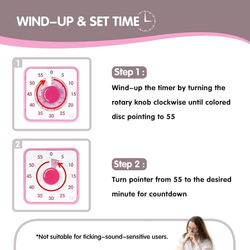 TWENTY5 SEVEN Countdown Timer 7.5 inch, 60 Minute 1 Hour Visual Timer for Classroom Teaching Tool Office Meeting, Mechanical Countdown Clock for Kids Exam Time Management Magnetic, Pink Donut - color: Pink Donut