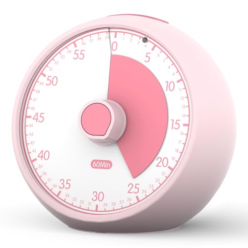 Visual Timer for Kids 60-Minute Countdown Timer with Optional Alarm, Focus Tool for ADHD & Autism, Time Management for Homework, Chores, Office, Kitchen, Teaching & Study Routines (Pink) - color: Pink