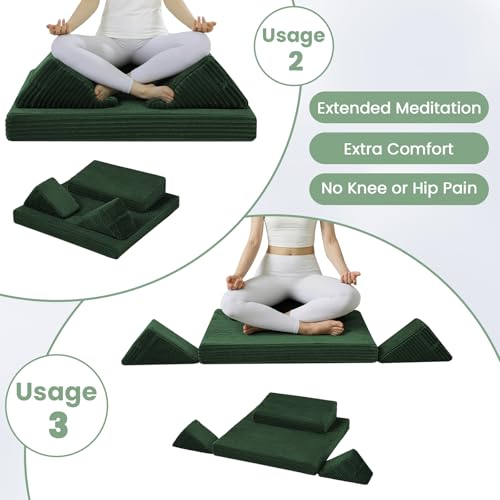 Meditation Cushion, Meditation Mat with Knee Support, Green - color: Green, size: 24X24X2 Inch