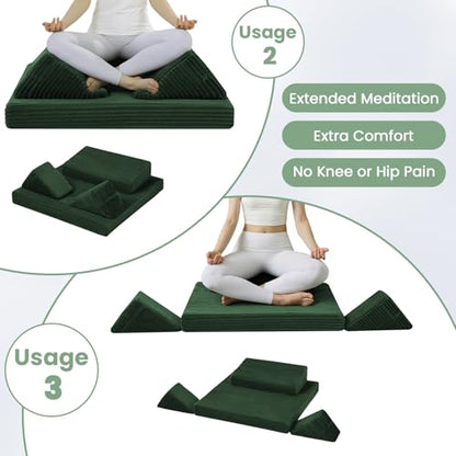 Meditation Cushion, Meditation Mat with Knee Support, Green - color: Green, size: 24X24X2 Inch