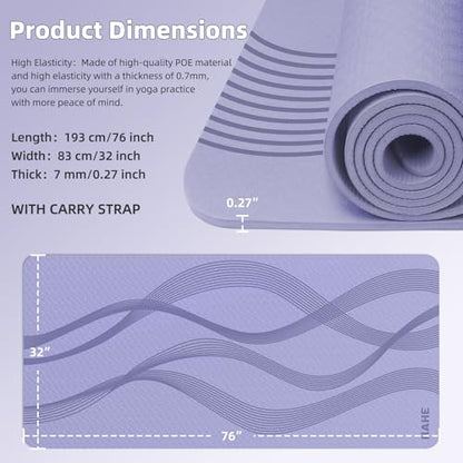 Yoga Mat High Density Exercise Mat, 76"x32"x0.27"Thick Wide & Large Yoga Mat for Women Men, Professional POE Workout Mat for Yoga, Pilates, Fitness & Stretching - color: Lavender Purple