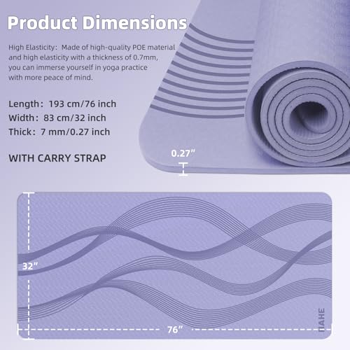 Yoga Mat High Density Exercise Mat, 76"x32"x0.27"Thick Wide & Large Yoga Mat for Women Men, Professional POE Workout Mat for Yoga, Pilates, Fitness & Stretching - color: Lavender Purple