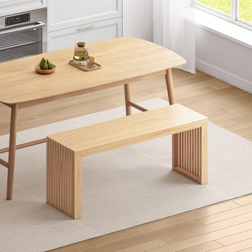 Bamboo Dining Bench, 35'' Slatted Design Entryway Bench, Natural - color: Natural, size: 35in