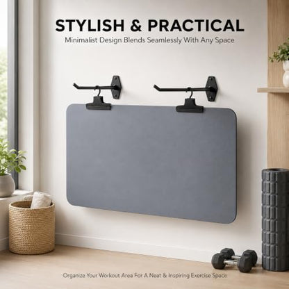 Heavy Duty Yoga Mat Holder Wall Mount & 2 Clip - for All Yoga Pilates | Yoga Mat Holder, Hanging Exercise Mat Storage Rack for All Fitness Mats, Space Saving(<20 lbs)