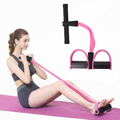 6-Tubes Tension Rope, Multifunction Elastic Yoga Pedal Puller Resistance Band, Natural Latex Tension Rope Fitness Equipment, for Abdomen, Waist, Arm, Leg Stretching Slimming Training - color: Pink
