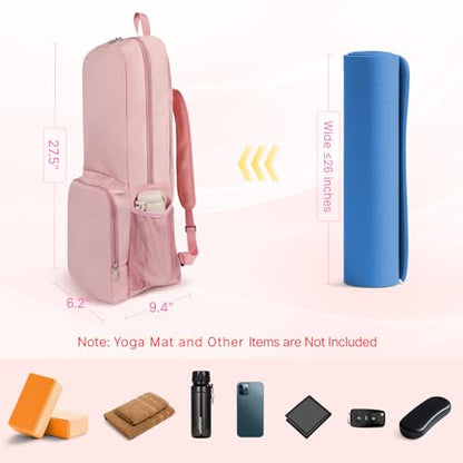 Yoga Mat Bag Carrier Backpack with Multi Pockets | Yoga Mat Holder Waterproof & Zipper Closure, Water Bottle Pocket, Large Capacity, Multipurpose Use - color: Pink