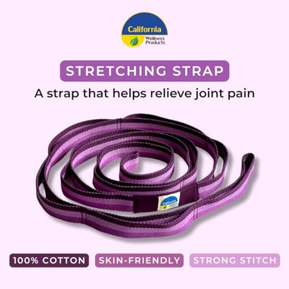 California Yoga Strap | Yoga Belt with Loops | 12 Multi Loop & Non-Elastic | Stretching Strap | Gym Workout & Exercise Bands | Physical Therapy | Improves Sitting Posture for Women & Men - color: Purple