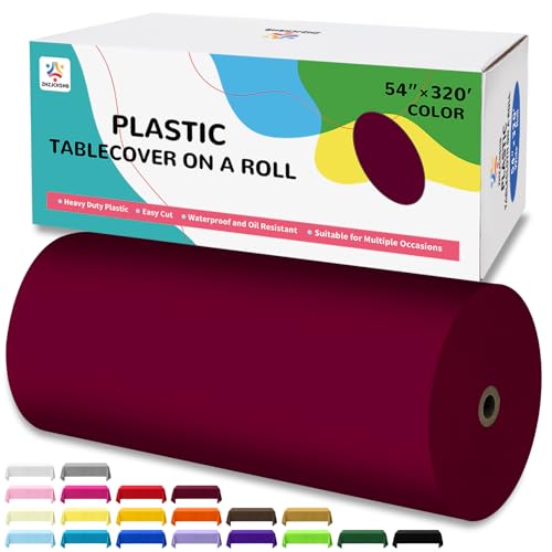 54IN X 320FT Plastic Table Cover Roll with Cutter Box, Cut to Size Plastic Table Cloths for Parties, Birthday, (Burgundy, 54"x3840"(Rectangular)) - color: Burgundy, size: 3840" x 54" (Rectangular)