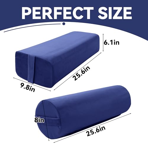 MABOZOO Yoga Bolster Set, Velvet Cover High Density Foam Pillows for Restorative Yoga and Meditation, Rectangular and Cylinder Bolster Pillow Meditation Cushion Pillow For Women Leg - color: Blue