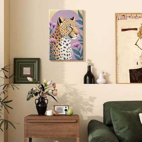 SparkGlow Leopard Paint by Numbers Kit for Adults with Frame, 8×12 Inch | Beginners Fridendly, HD Canvas, Include Easel, Vibrant Acrylic Colors, Number Painting for Gifts, Wall Decor, Relax and Fun - color: Leopard019